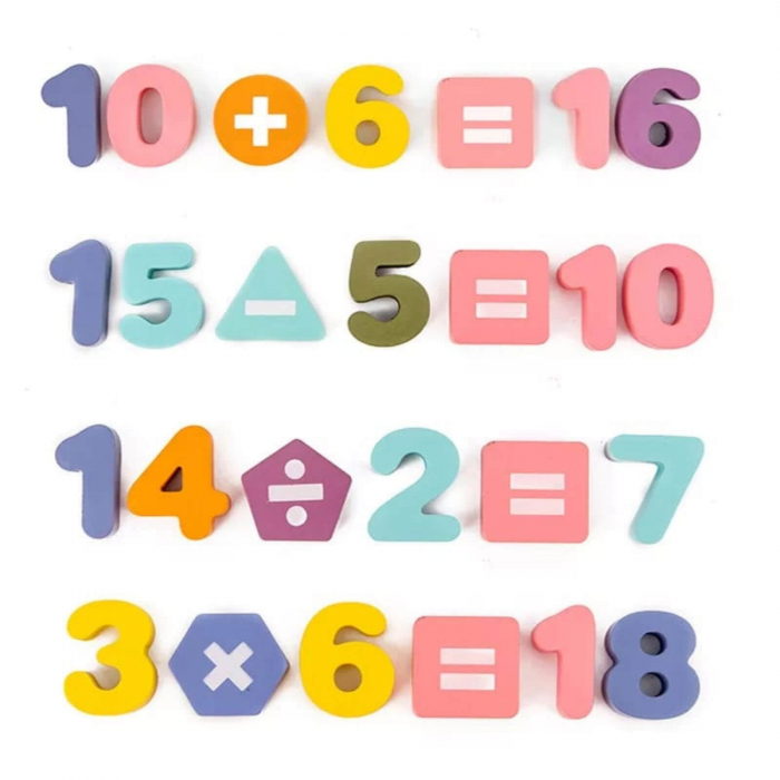 Puzzle incastru din lemn cu numere, forme geometrice şi operaţii aritmetice în relief [2]
