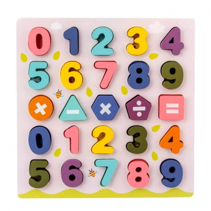 Puzzle incastru din lemn cu numere, forme geometrice şi operaţii aritmetice în relief [3]