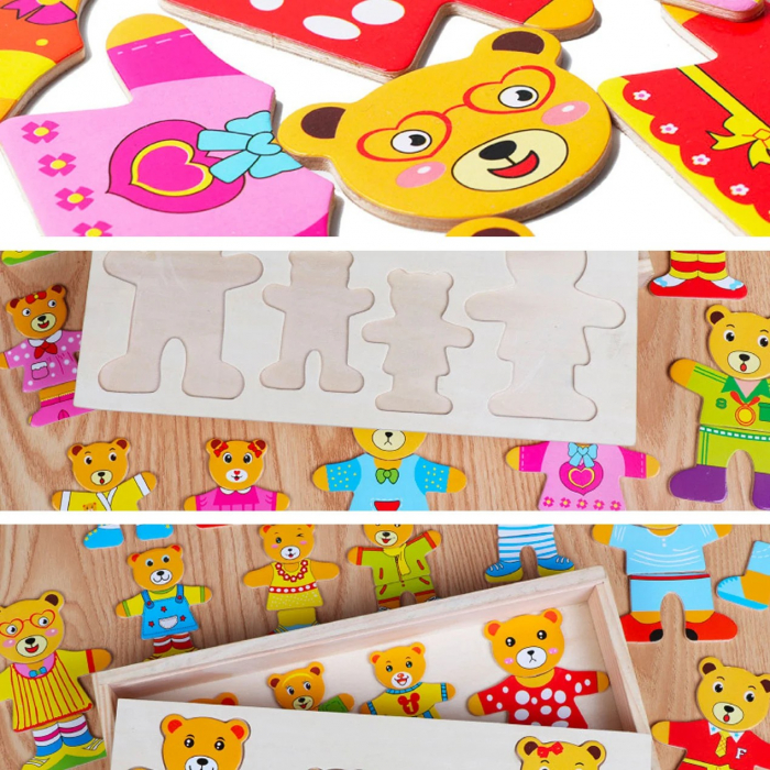 Puzzle incastru din lemn ÎMBRACĂ FAMILIA DE URSULEŢI 2 [3]