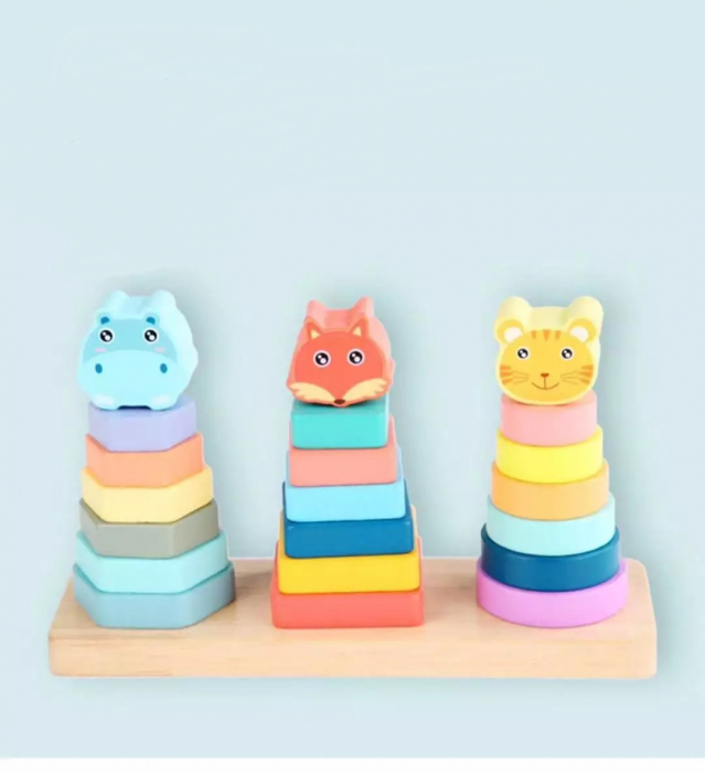 Jucărie de stivuit din lemn cu 3 coloane ANIMALE - Colorful animal set of pillars [2]