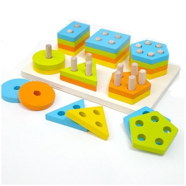 Joc de stivuit tip Montessori - SORTATOR CU 6 FORME GEOMETRICE - Six Set of building blocks [1]
