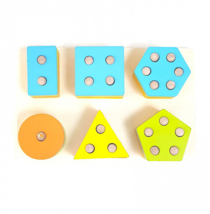 Joc de stivuit tip Montessori - SORTATOR CU 6 FORME GEOMETRICE - Six Set of building blocks [3]