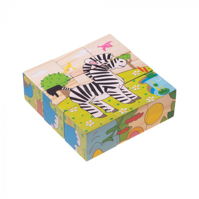 Set 9 cuburi din lemn cu puzzle animale din junglă [3]