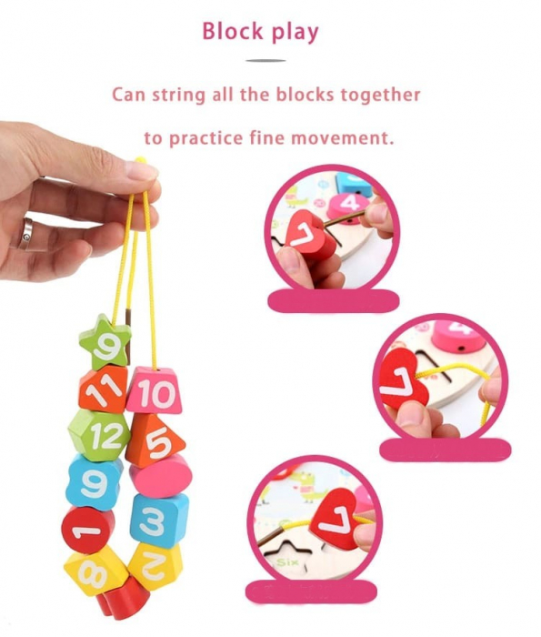 Ceas puzzle din lemn Montessori și jucărie de înșiruit SETON CLOCK [10]