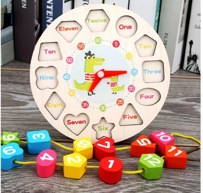 Ceas puzzle din lemn Montessori și jucărie de înșiruit SETON CLOCK [2]