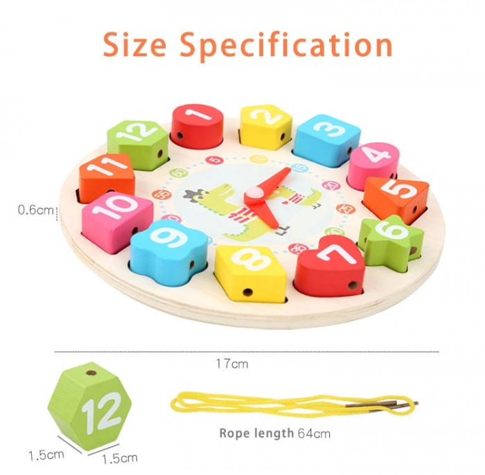 Ceas puzzle din lemn Montessori și jucărie de înșiruit SETON CLOCK [5]