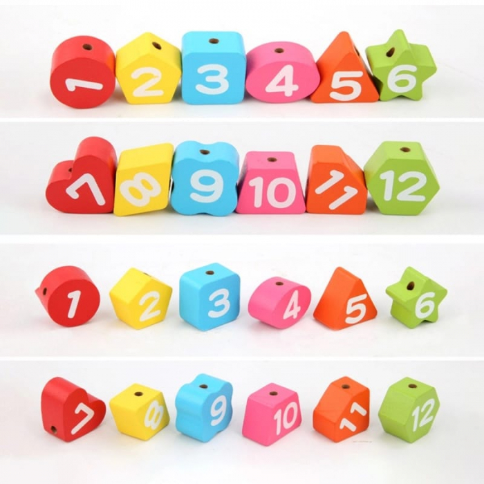 Ceas puzzle din lemn Montessori și jucărie de înșiruit SETON CLOCK [9]