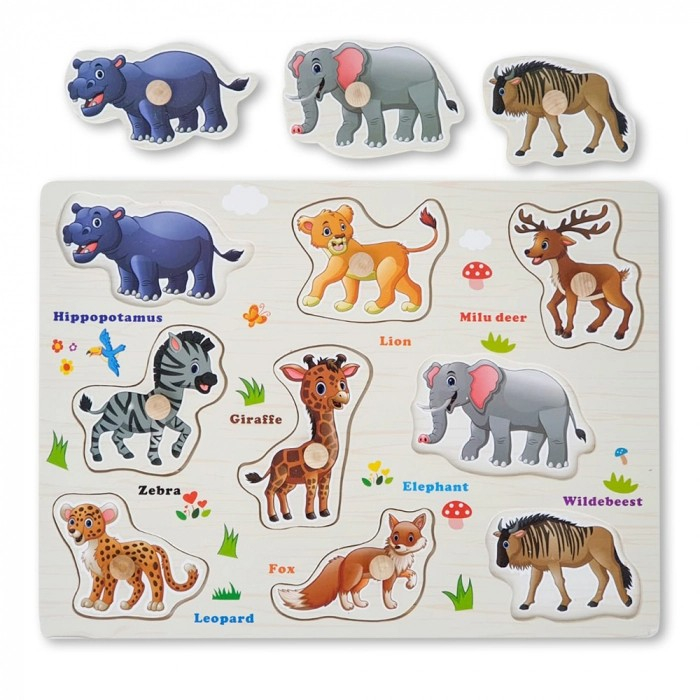 Puzzle incastru din lemn cu butoni - animale din junglă 2 [2]