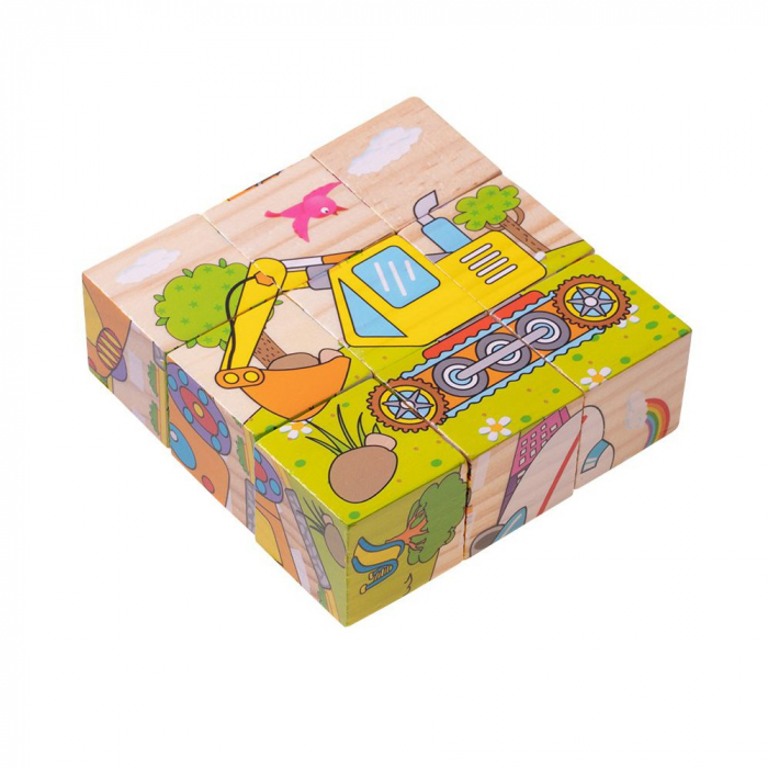 Set 9 cuburi din lemn cu puzzle mijloace de transport [2]