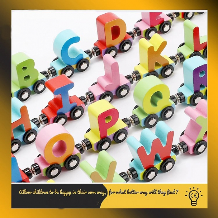 Trenulet din lemn cu prinderi magnetice litere Alfabet Magnetic Letter Car [5]