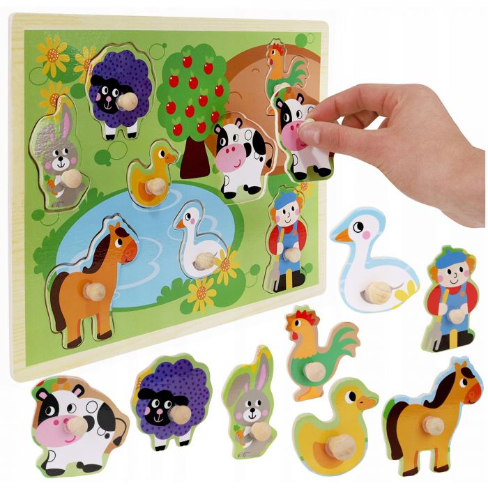 Puzzle incastru din lemn cu butoni - FERMA 4 [2]