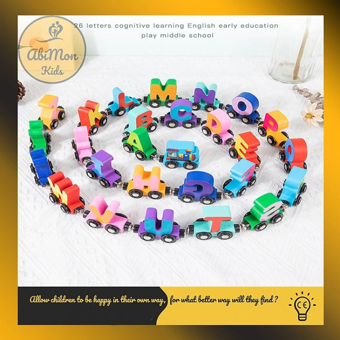 Trenulet din lemn cu prinderi magnetice litere Alfabet Magnetic Letter Car [6]