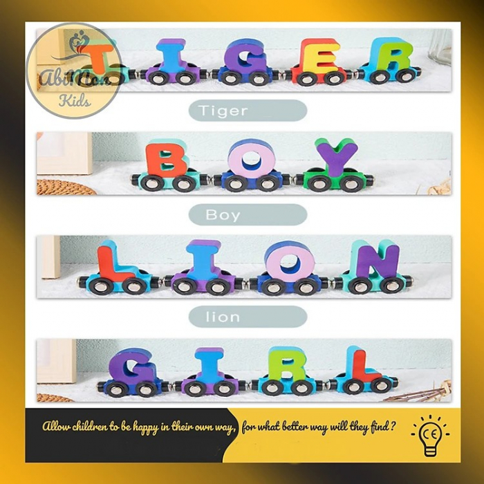 Trenulet din lemn cu prinderi magnetice litere Alfabet Magnetic Letter Car [4]