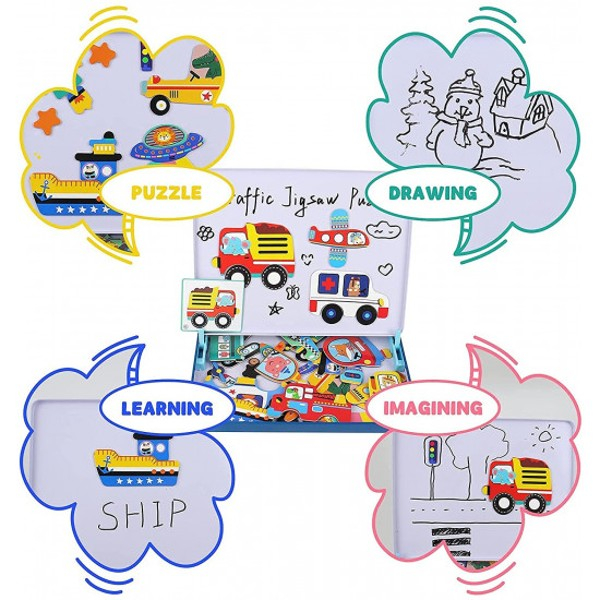 Set 2 in 1 puzzle magnetic in cutie metalica si tabla de scris MIJLOACE DE TRANSPORT [4]