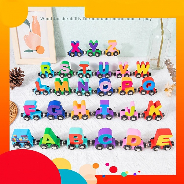 Trenulet din lemn cu prinderi magnetice litere Alfabet Magnetic Letter Car [2]