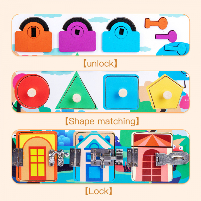 Placa din lemn puzzle si activitati Montessori incuietori [2]