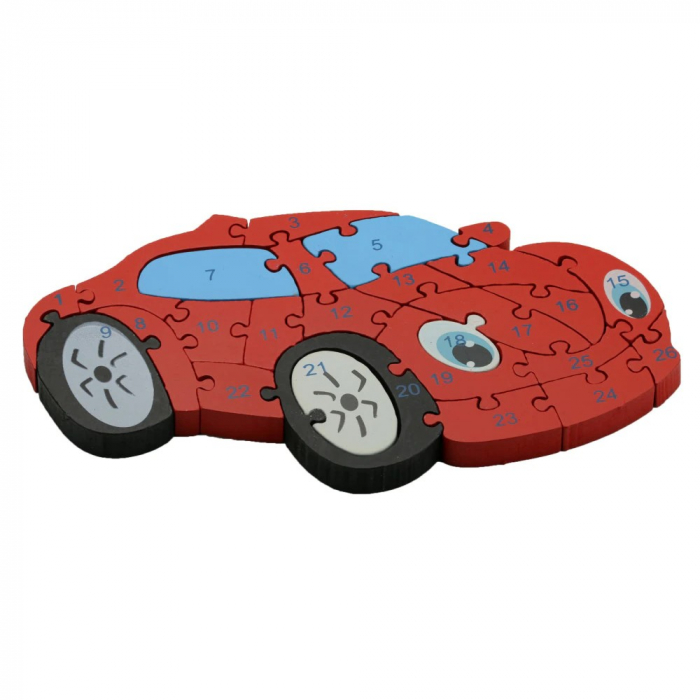 Puzzle MASINUTA ROSIE din lemn, cu piese mari [2]
