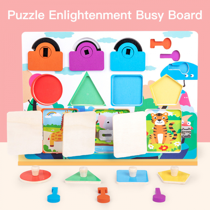 Placa din lemn puzzle si activitati Montessori incuietori [4]