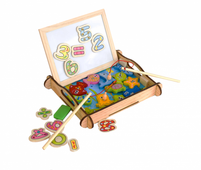 Set 2 in 1 pescuit magnetic si tabla de scris si desenat din lemn - Fishing drawing board [4]