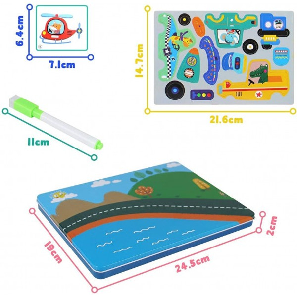 Set 2 in 1 puzzle magnetic in cutie metalica si tabla de scris MIJLOACE DE TRANSPORT [2]