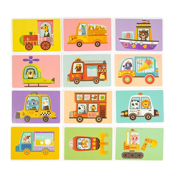 Gentuţă din lemn cu puzzle magnetic CONSTRUIESTE VEHICULE CU ANIMALUTE VESELE [5]