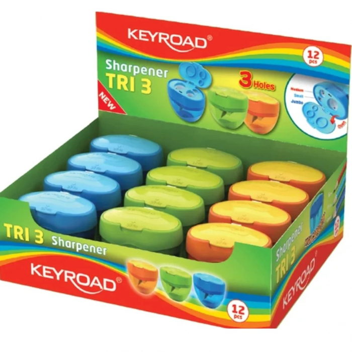 Ascuțitoare tripla cu container Tri 3 Keyroad diverse culori [2]