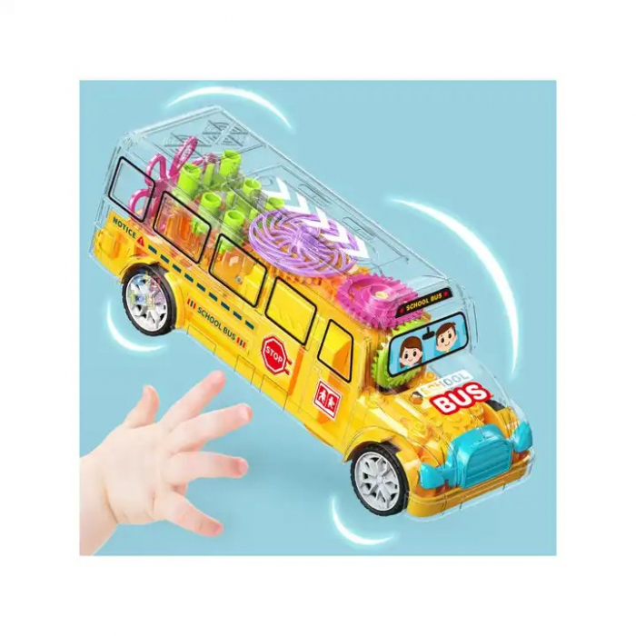 Autobuz scolar cu sunete şi lumini cu carcasă transparentă Gearwheel school bus [2]