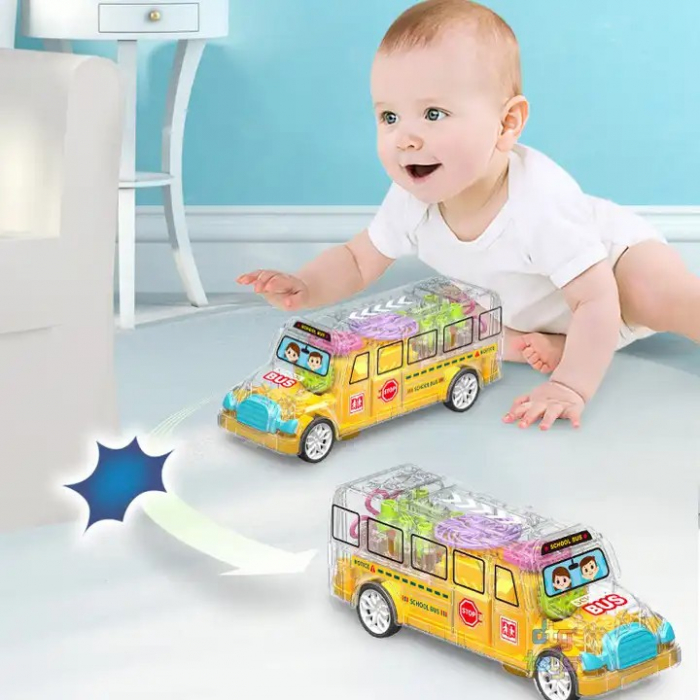 Autobuz scolar cu sunete şi lumini cu carcasă transparentă Gearwheel school bus [5]