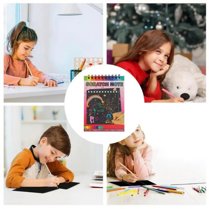 Caiet cu 10 fise razuibile curcubeu cu creion din bambus 14 x 10 cm [6]