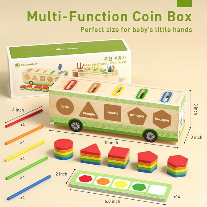Camion din lemn multifunctional joc aritmetic, sortare forme si culori Multifunctional coin truck [2]