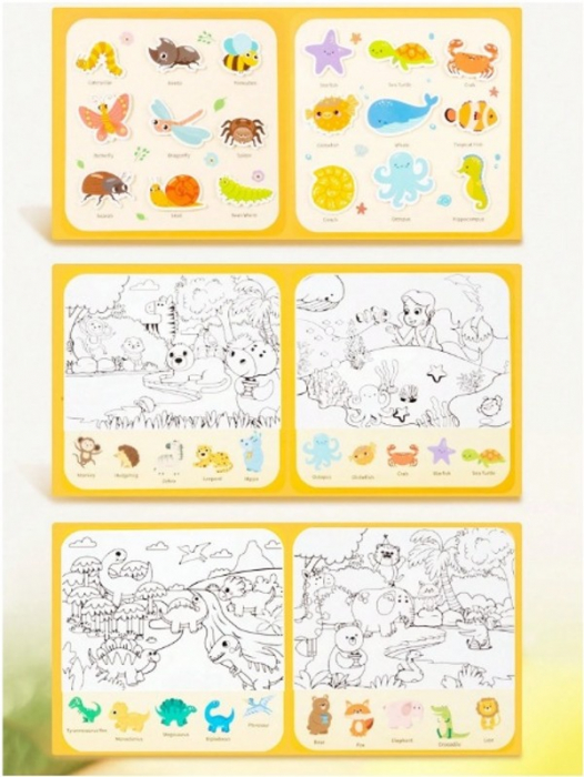 Carte de activitati cu stickere reutilizabile si colorat cu apa ANIMALE [3]