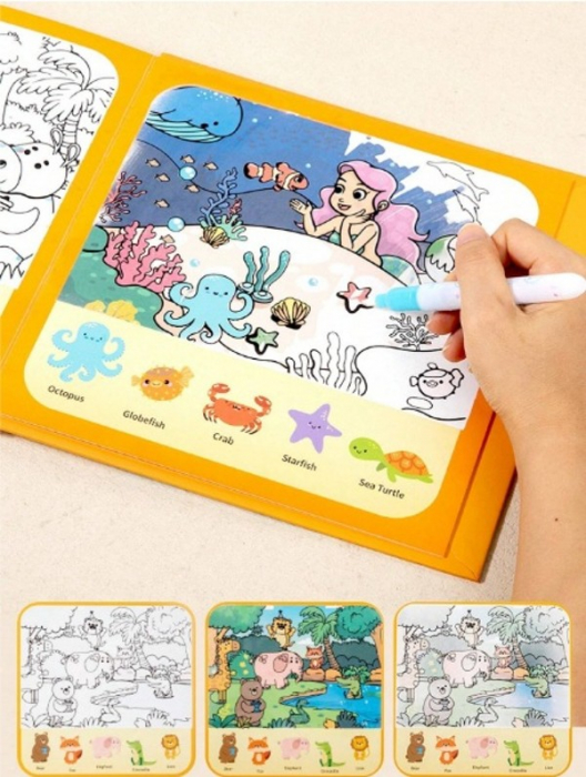 Carte de activitati cu stickere reutilizabile si colorat cu apa ANIMALE [6]