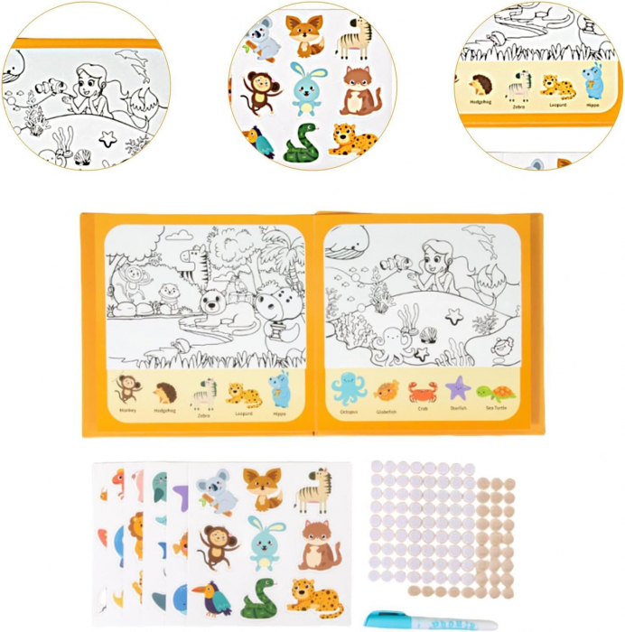 Carte de activitati cu stickere reutilizabile si colorat cu apa ANIMALE [2]