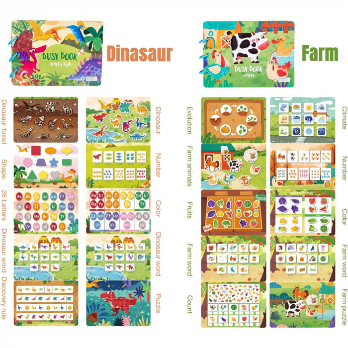 Carte de activitati Montessori cu carduri reutilizabile cu arici Busy book Ferma [3]