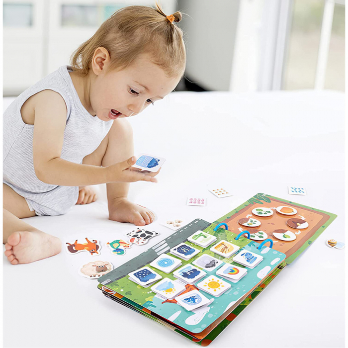 Carte de activitati Montessori cu carduri reutilizabile cu arici Busy book Ferma [4]