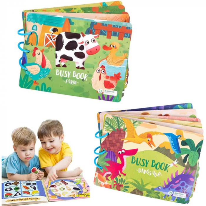 Carte de activitati Montessori cu carduri reutilizabile cu arici Busy book Ferma [2]