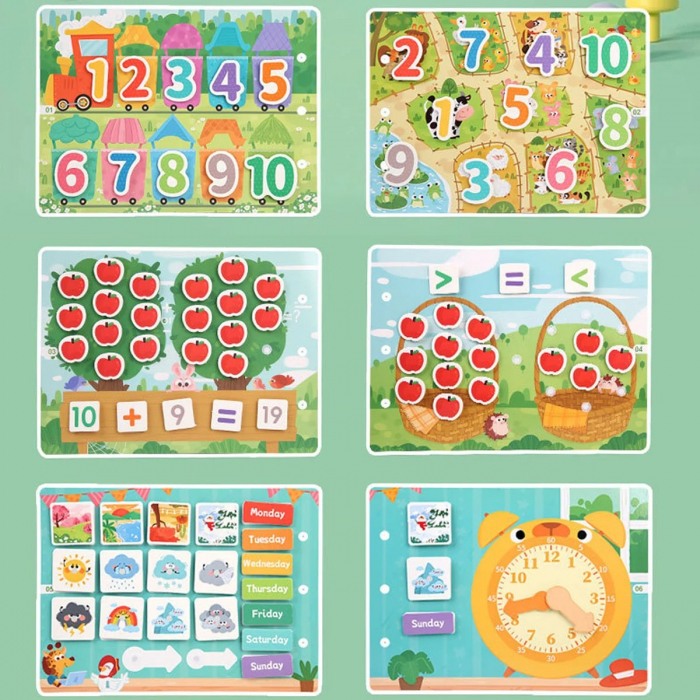 Carte de activitati Montessori cu carduri reutilizabile cu arici litere, numere si forme geometrice Numeral busy book [3]