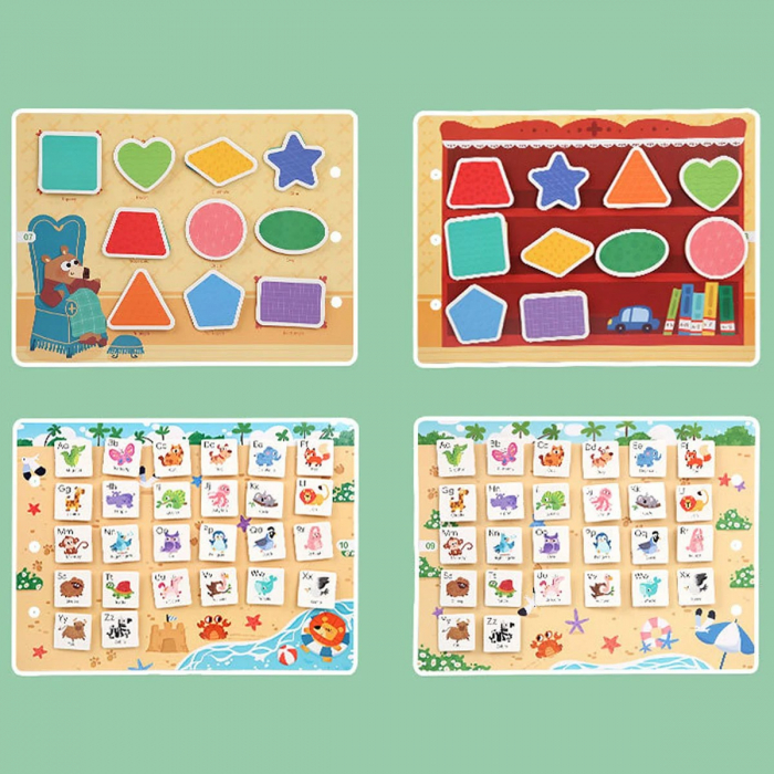 Carte de activitati Montessori cu carduri reutilizabile cu arici litere, numere si forme geometrice Numeral busy book [2]