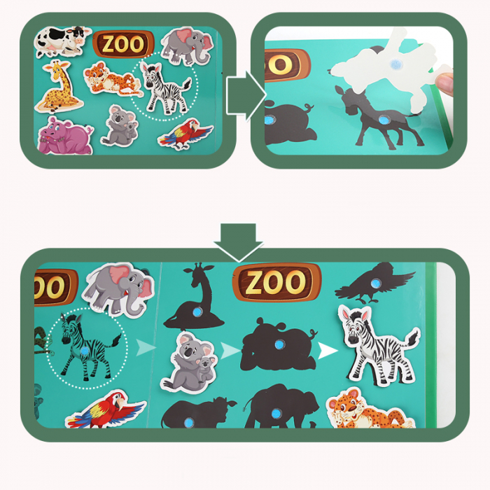 Carte de activitati Montessori cu carduri reutilizabile cu arici Quiet book ANIMALE DIN JUNGLA [3]