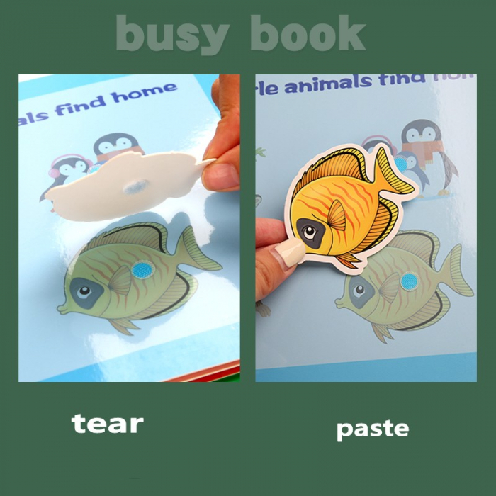 Carte de activitati Montessori cu carduri reutilizabile cu arici Quiet book ANIMALE DIN JUNGLA [4]