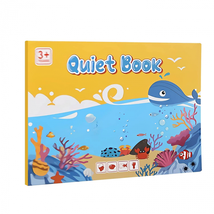 Carte de activitati Montessori cu carduri reutilizabile cu arici Quiet book ANIMALE MARINE [4]