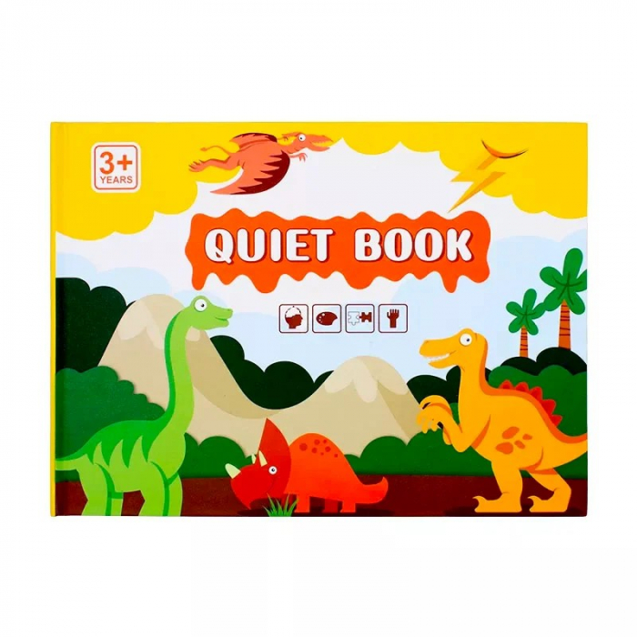 Carte de activitati Montessori cu carduri reutilizabile cu arici Quiet book DINOZAURI [3]