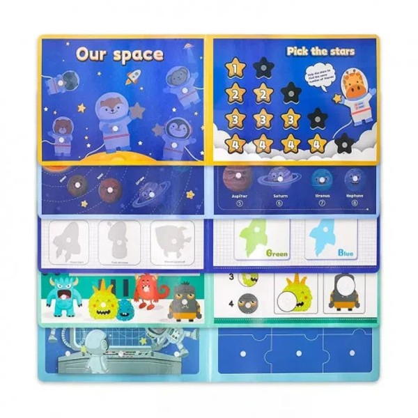 Carte de activitati Montessori cu carduri reutilizabile cu arici Quiet book SPATIUL COSMIC [4]