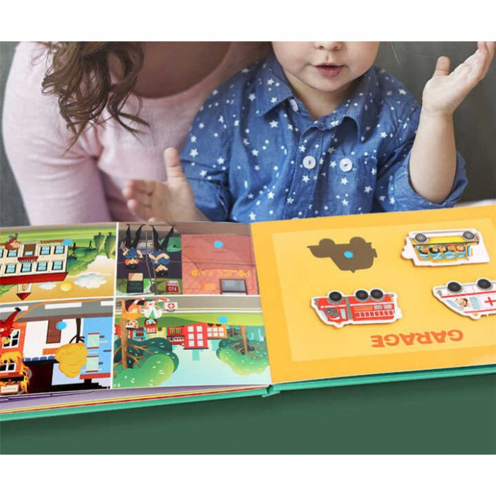 Carte de activitati Montessori cu carduri reutilizabile cu arici Quiet book VEHICULE [4]