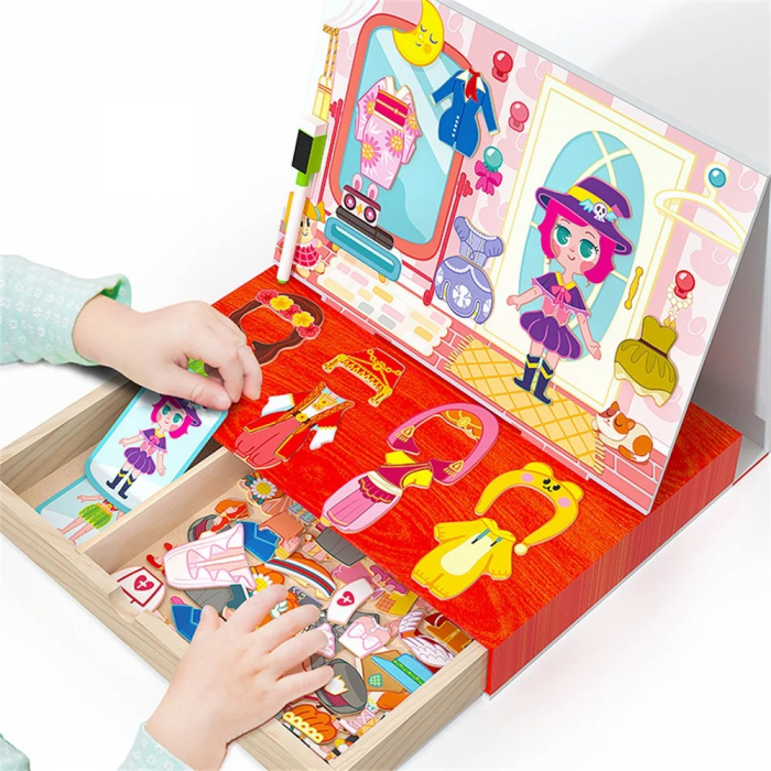 Carte magnetica din lemn Imbraca fata Little girl changes clothes puzzle [5]