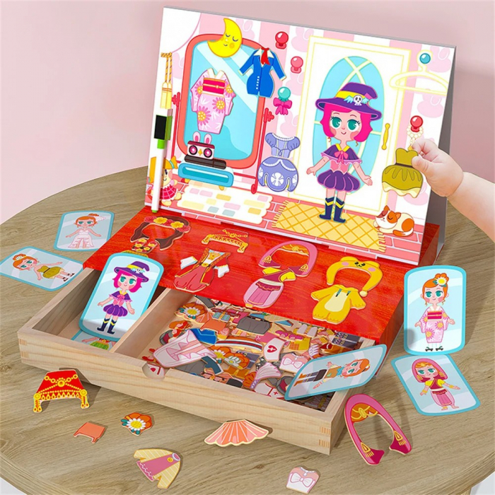 Carte magnetica din lemn Imbraca fata Little girl changes clothes puzzle [4]