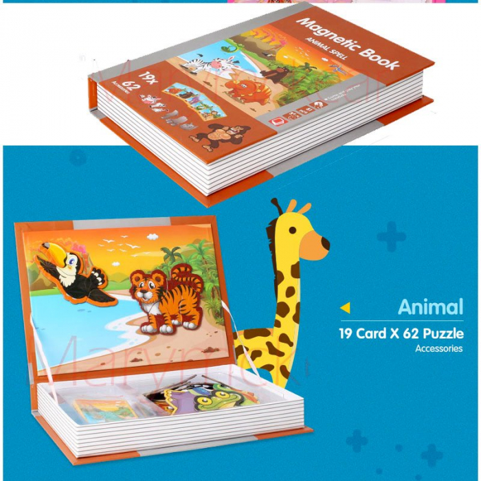 Carte magnetică puzzle ANIMALE IN JUNGLA- Magnetic Book animal spell [2]