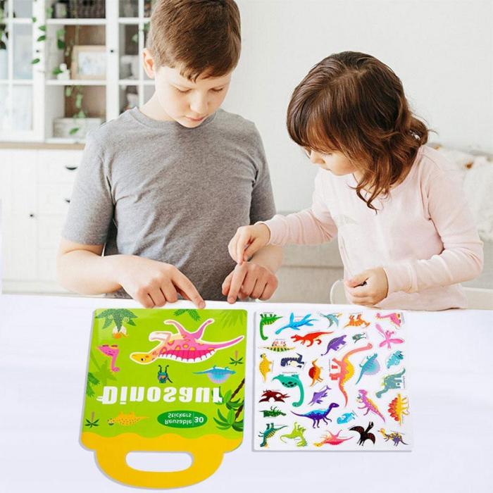 Carte magnetica tip gentuta cu 30 de stickere reutilizabile dinozauri [2]