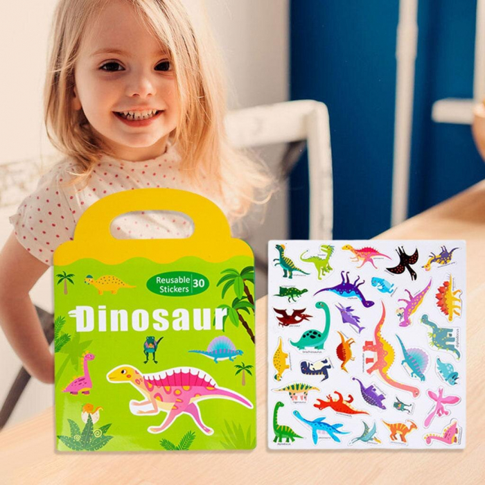Carte magnetica tip gentuta cu 30 de stickere reutilizabile dinozauri [3]