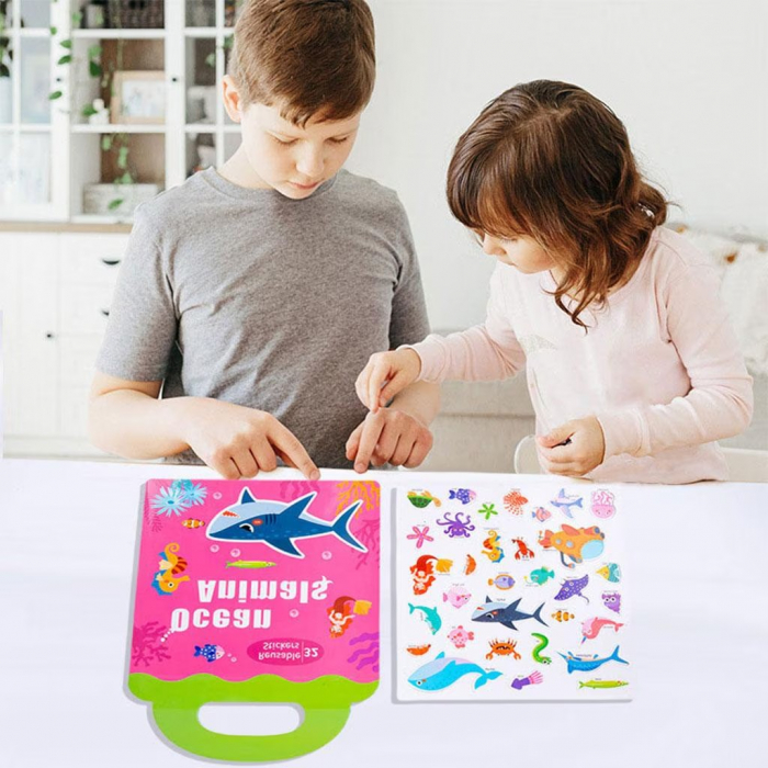 Carte magnetica tip gentuta cu 32 de stickere reutilizabile animale din ocean [4]